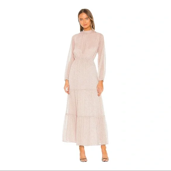 MINKPINK | Dresses | Minkpink Dress Tiered Long Prairie Maxi Be Someone  Backless Blush Pink Swiss Dot | Poshmark